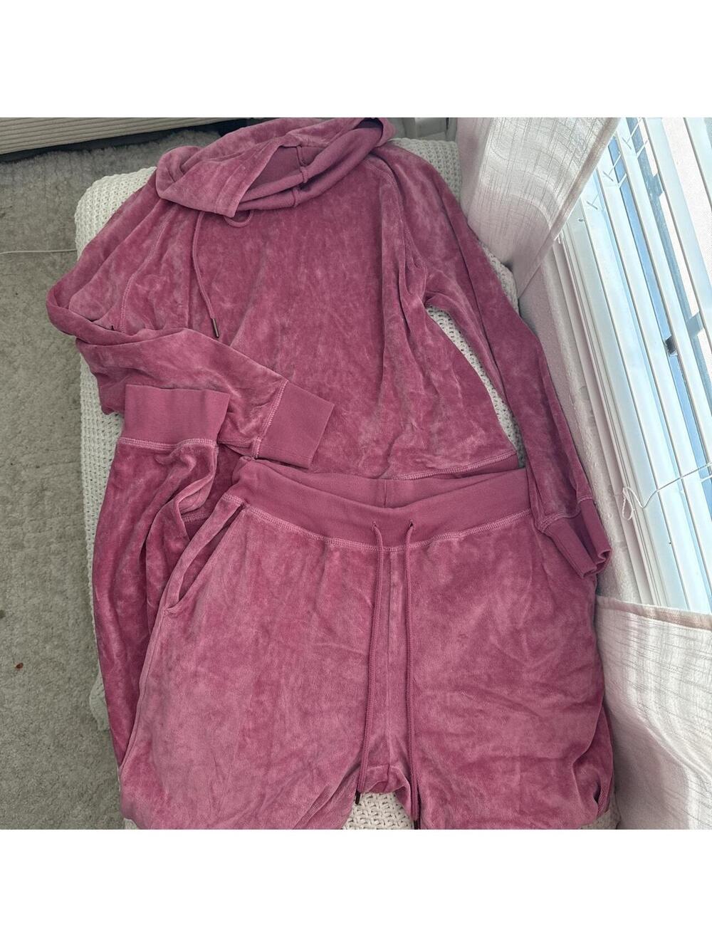 J crew Pink velour jogger and hoodie tracksuit set